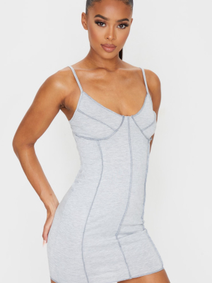 Grey Marl Binding Detail Strappy Bodycon Dress