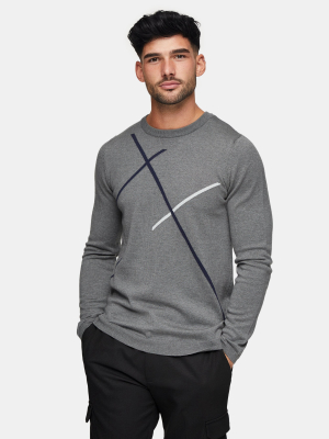 Gray Linear Stripe Knitted Sweater