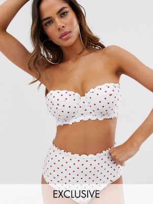 Peek & Beau Fuller Bust Exclusive Eco Mix And Match Scallop Underwired Bandeau Bikini Top In Polka Dot Dd-g