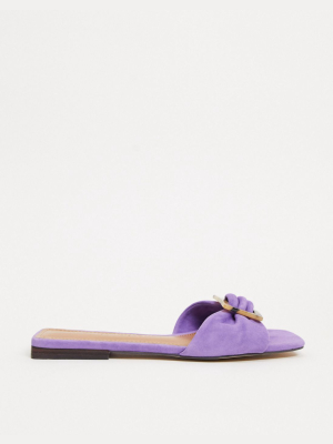 Who What Wear Margaruite Buckle Flat Sandals In Purple Leather