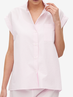 Cuffed Sleeve Shirt Pink Seersucker