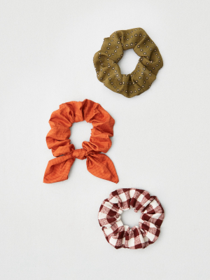 Aeo Dotted + Rust Scrunchies 3-pack