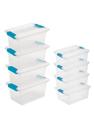 Sterilite Clear Storage Medium Clip Boxes With Lid + Lg Deep Clip Boxes (4 Each)