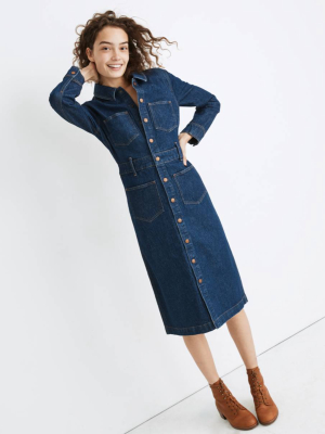 Denim Snap-front Midi Shirtdress In Everthorpe Wash