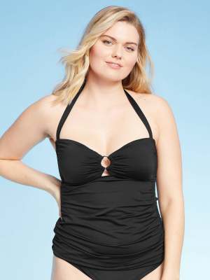 Women's Gold Ring Halter Tankini Top - Kona Sol™ Black