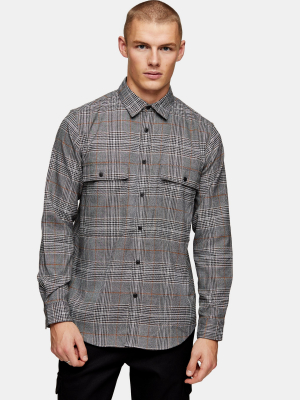 Gray And Orange Check Slim Shirt