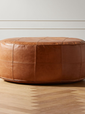 Round Saddle Leather Pouf-ottoman
