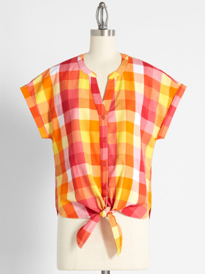 Gotta Plaid Attitude Tie-front Top