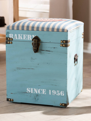 Caye Striped Finished Wood Storage Trunk Ottoman Light Blue - Baxton Studio