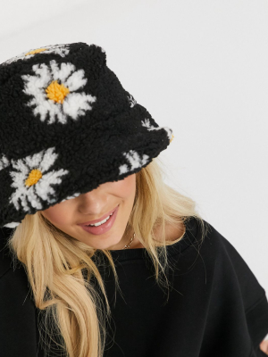 Asos Design Daisy Borg Roll Back Bucket Hat