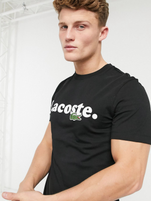 Lacoste T-shirt With Large Chest Logo And Croc In Black