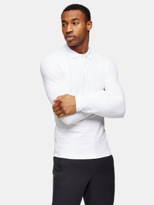 Selected Homme White Long Sleeve Polo