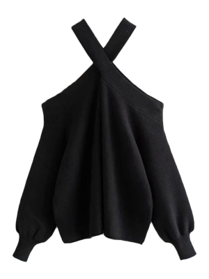 'mall' Cross Cold Shoulder Sweater (2 Colors)