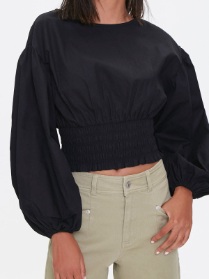 Smocked Balloon-sleeve Top