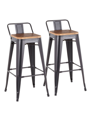 Set Of 2 Oregon Industrial Low Back Barstools Black/bamboo - Lumisource