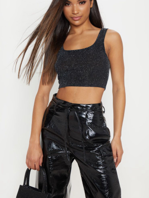 Black Textured Glitter Crop Top