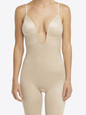 Spanx Suit Your Fancy Plunge Low-back Mid-thigh Bodysuit ~ Champagne Beige