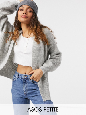 Asos Design Petite Edge-to-edge Boxy Cardigan In Gray