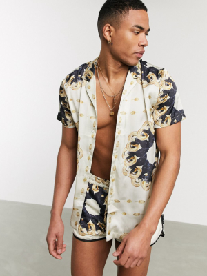 Hermano Two-piece Revere Collar Shirt In Ram Horn Print