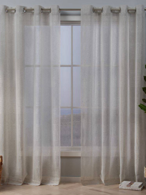 Crest Stripe Embellished Sheer Grommet Top Curtain Panel Pair - Exclusive Home