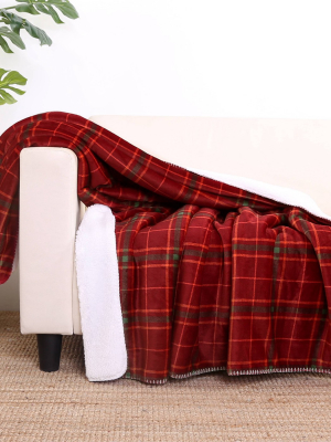 60"x70" Reversible Plaid And Sherpa Throw Blanket Wine - Better Living