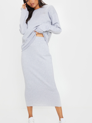 Grey Crew Neck Sweater & Midi Skirt Set