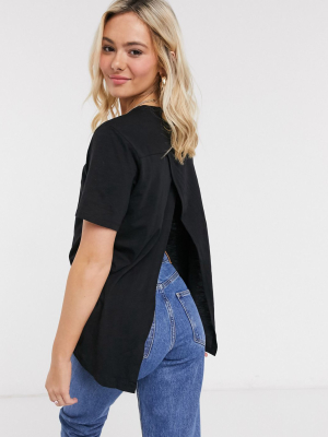 Asos Design Textured T-shirt With Wrap Back In Black