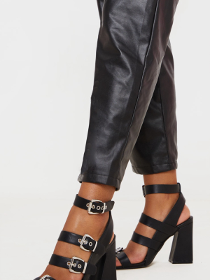 Black Block Heel Multi Buckle Sandals