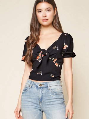 Girls Just Want To Have Fun Floral Print Tie Front Top