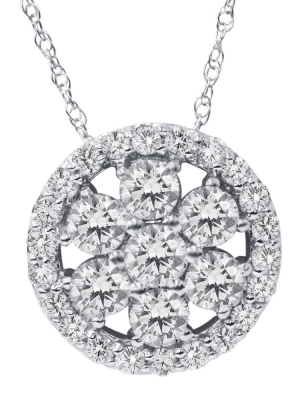 Pompeii3 1 Ct Diamond Halo Pendant 14k White Gold