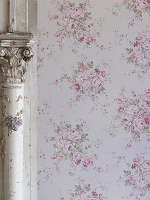 Rachel Ashwell Wallpaper - Flora Pink On Stone