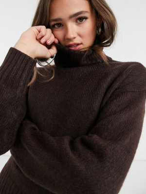 New Look Chunky Roll-neck Sweater In Chocolate Brown