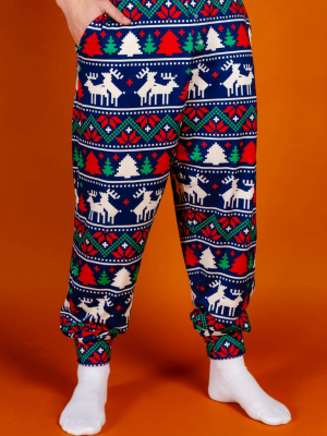 The Caribou Lous | Mens Navy Mating Deer Fairisle Christmas Pajama Bottom