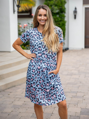 Cheetah Kolbie Dress - Blue / Pink