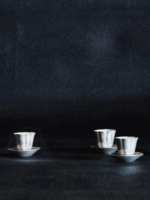 Silver Blue Lined Teacup And Saucer