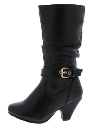 Kale10k Black Side Buckle Knee High Kids Boot