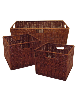 Set Of 3 Leo Wired Baskets 1 Large And 2 Small Antique Walnut - Winsome