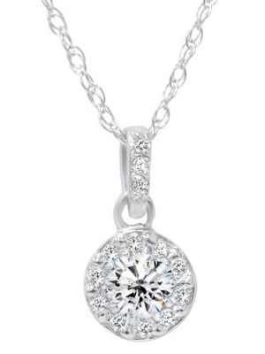 Pompeii3 1/4ct Diamond Petite Halo Solitaire Pendant 14k White Gold