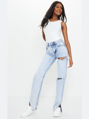 Tall Ice Blue Distressed Split Hem Jeans