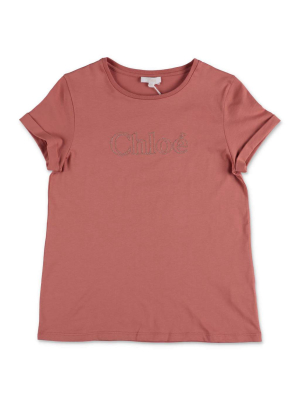 Chloé Kids Logo Embroidered T-shirt