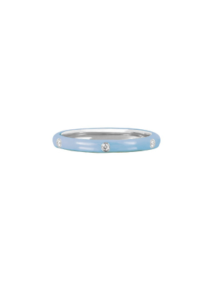 3 Diamond Baby Blue Enamel Stack Ring - White Gold