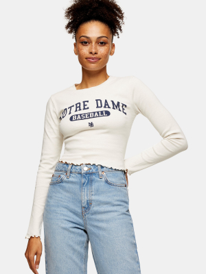 Notre Dame Long Sleeve Crop T-shirt In White