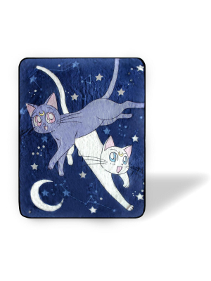 Just Funky Sailor Moon Luna And Artemis Large Fleece Throw Blanket | 60 X 45 Inches