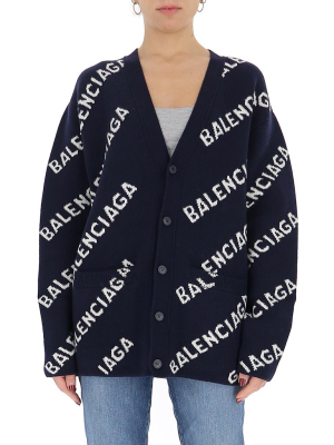 Balenciaga Allover Logo Intarsia Cardigan