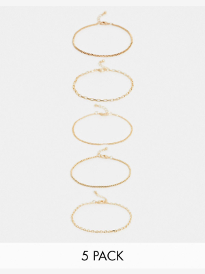 Asos Design Slim Bracelet Pack With Mixed Chains In Gold Tone