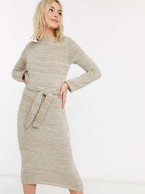 Asos Design Knitted Midi Dress With Belt