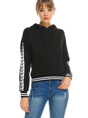 Fleece Lace Up Detail Sleeve Hooded Top