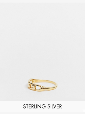 Asos Design Sterling Silver With Gold Plate Ring In Curb Chain Design