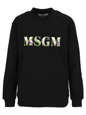 Msgm Floral Logo Embroidered Sweatshirt