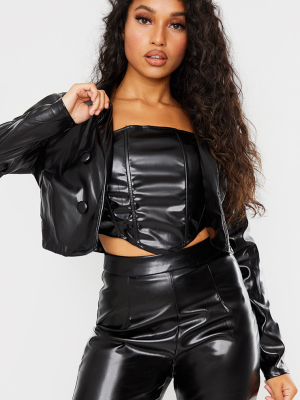 Petite Black Cropped Pu Jacket